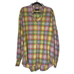 Corneliani Mens Plaid Long Sleeve Button Up Shirt Extra Large XL Made in Italy